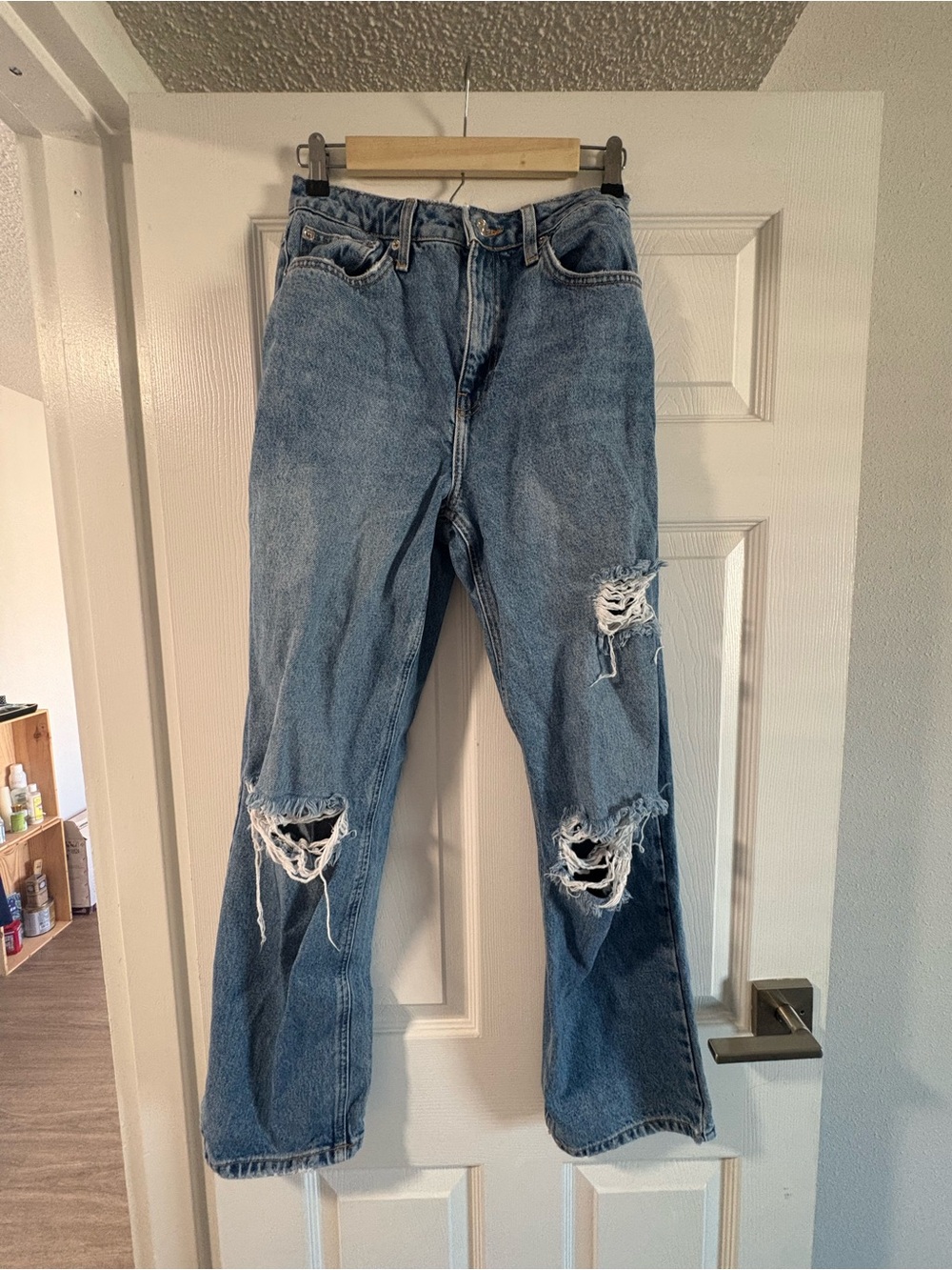 Forever 21 Light Blue Distressed Straight Leg Jeans